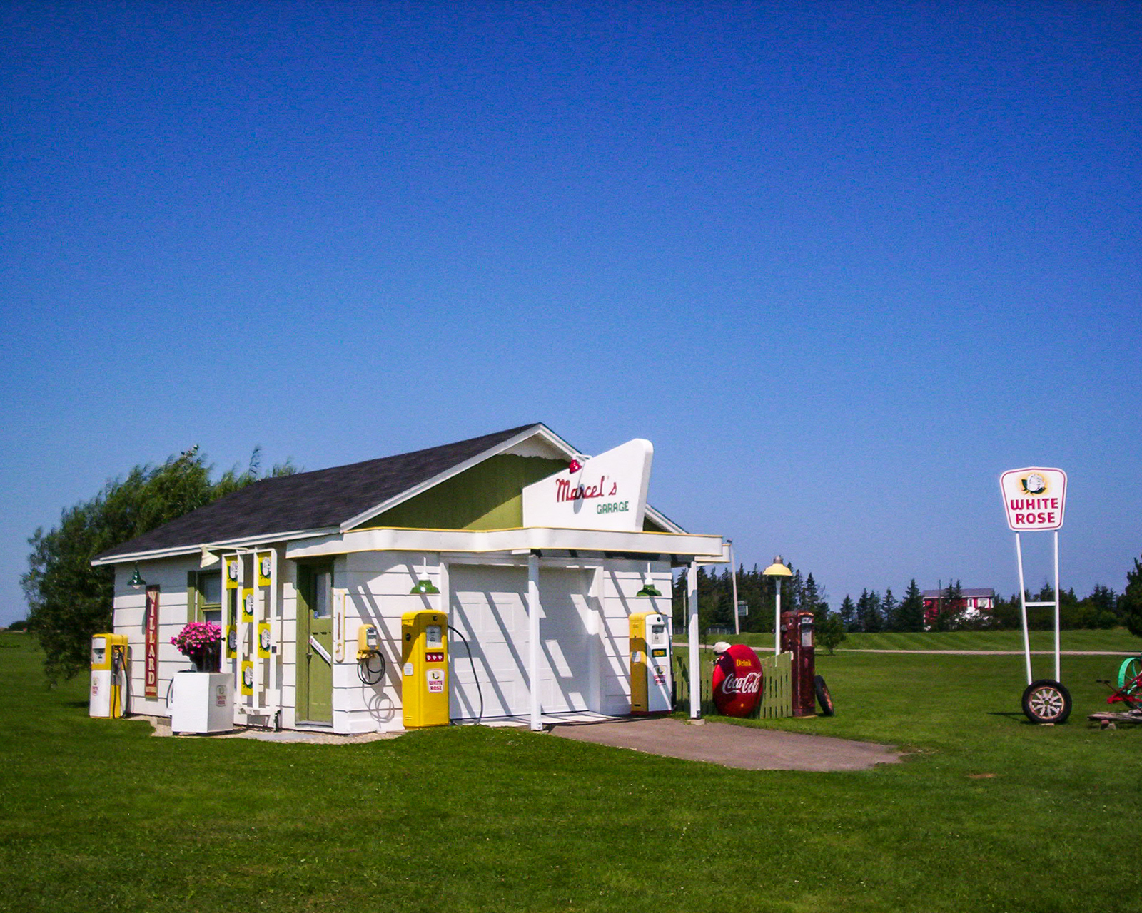 gas station replica made from a garage